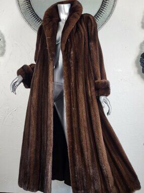 CHRISTIES~XL/1X~VINTAGE MAHOGANY RANCH GENUINE REAL FULL LENGTH MINK FUR COAT